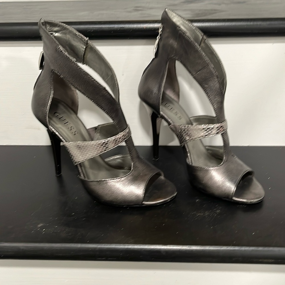 SOLD Guess pewter/silver stilettos Y2K
